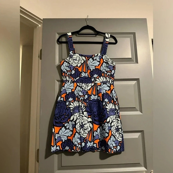 TopShop Mini Dress Womens Blue Floral 70s Style Sleeveless Pleated size 6 NWT - Picture 2 of 4